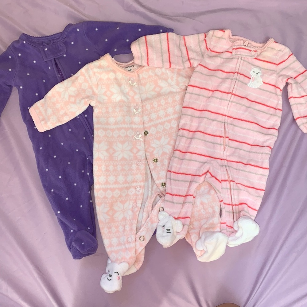 Newborn Carter’s Fleece Warm Pajama Bundle Lot of Three